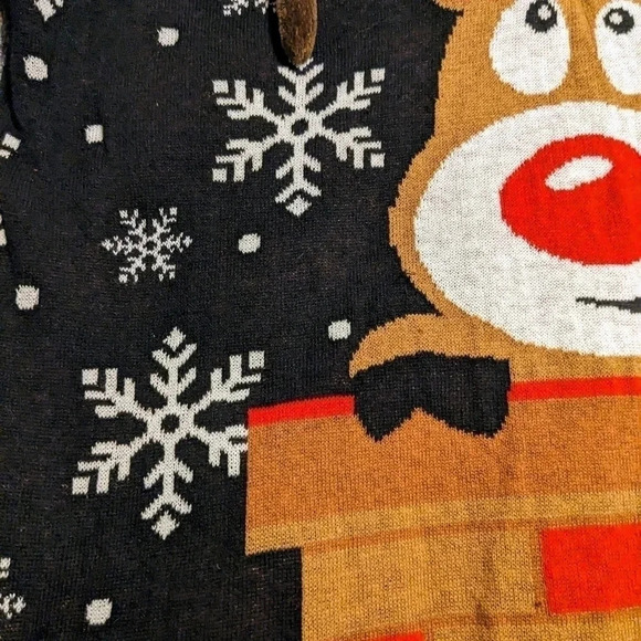 Reindeer Christmas Sweater Pullover Novelty Ugly Holiday Party XXL Black Red - Picture 4 of 5
